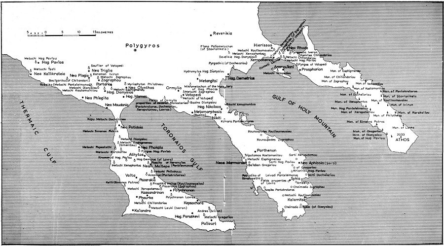 Map 6. Monastic estates in Chalcidice pertaining to Mount Athos