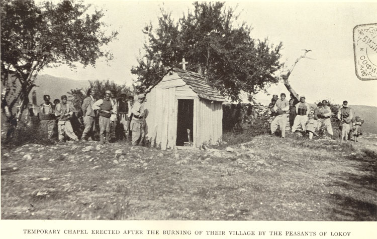 Temporary chapel erected after the burning of their village by the peasants of Lokov