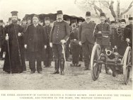 The Greek Archbishop of Castoria gracing a Turkish review. Next to him stands the Turkish Caimakam, and further to the right, the Military Commandant