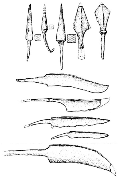 Сл. 10. Група врвови од стрели и ножови од Просек, 12.—14. век