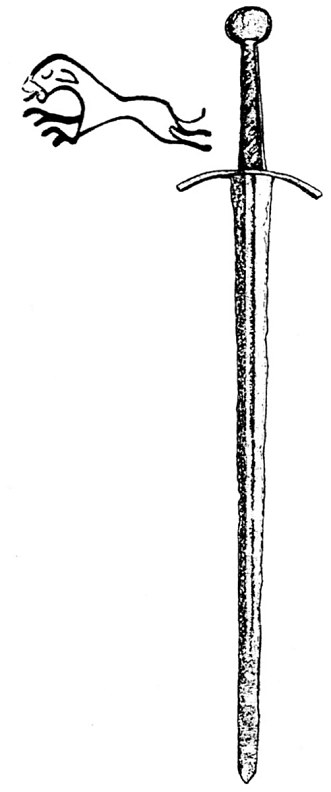 Сл. 13. Германски меч од марката „волчјак”, Пасау во Баварска. Најден во Кочанско; доцен 14. век (по Т. Костадиновски)