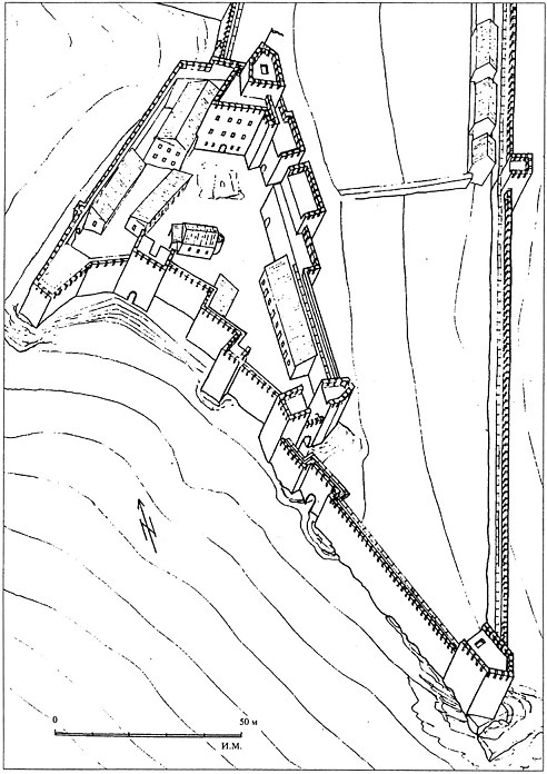 Сл. 169. Кастрон Велес, јужниот крај и акрополата, реконструкција