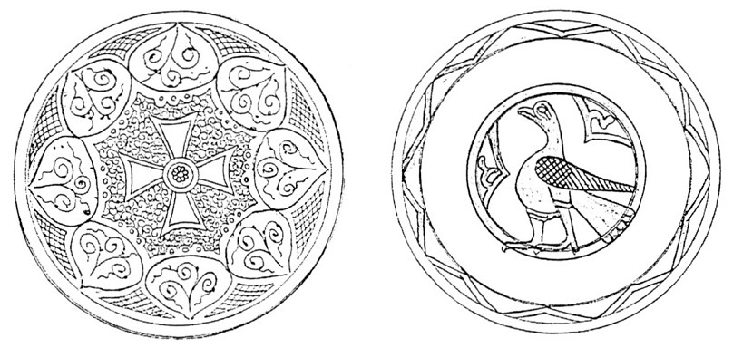 Сл. 17 Византиски глеѓосани чинии, сликани во сграфито-техника; Варош, Прилеп, 13. и 14. век (по Б. Бабиќ)
